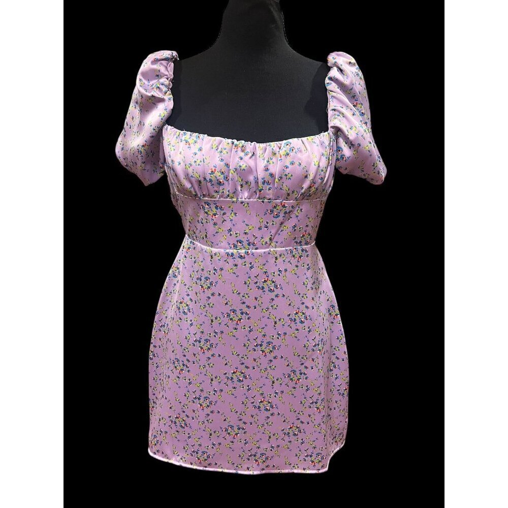 ZARA Lavender Floral Mini Dress Women SM Open Back Tie Details cottagecore fairy